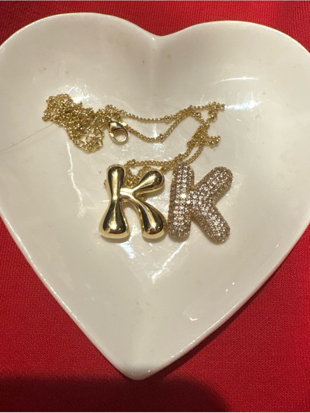 Gold Initial K Necklace Duo - Sparkle & Smooth